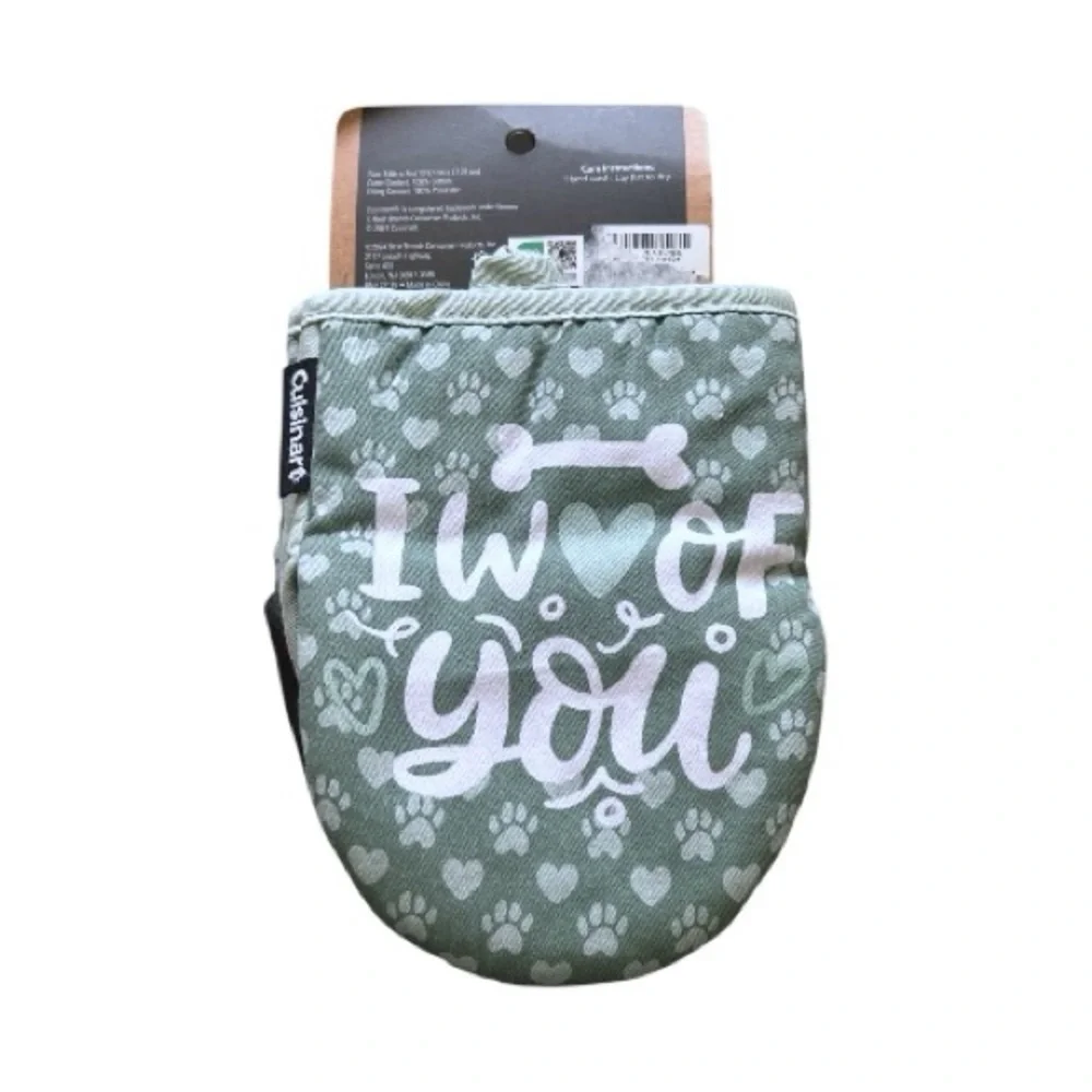 NWT Cuisinart 2-Pack Heat Resistant Mini Oven Mitts Green Novelty Pet Design
